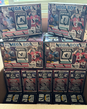 20 Qty 2023 Panini Donruss Optic NFL Football Trading Cards Mega Box (Lot of 20)