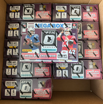 10 Qty 2023 Panini Donruss Optic NFL Football Trading Cards Mega Box (Lot of 10)