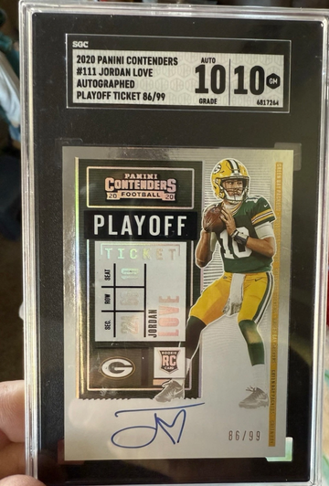 2020 Jordan love SGC 10/10 Auto Panini Contenders Playoff Ticket Rookie numbered 86/99.