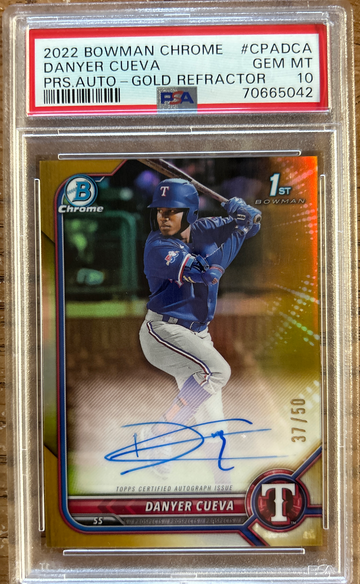 2022 bowman chrome auto Danyer Cueva gold refractor psa 10