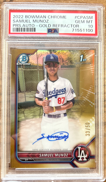 2022 bowman chrome auto Samuel Munoz gold refractor psa 10