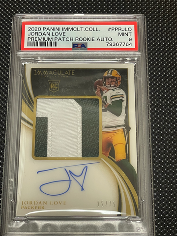 2020 Immaculate Jordan Love Premium Patch Auto /75 RPA PSA 9