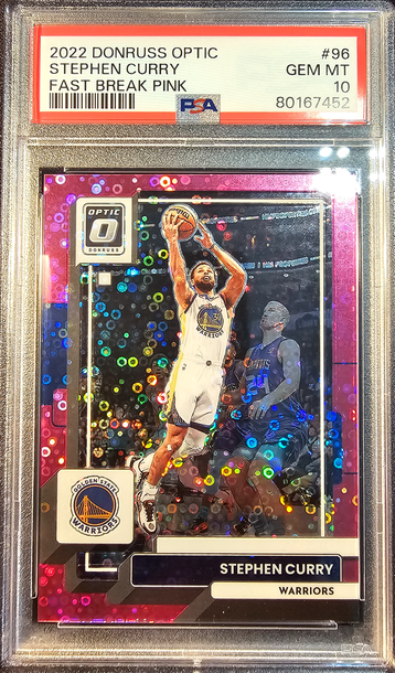 2022-23 Optic Stephen Curry Pink Fast Break /25 GS Warriors PSA 10, POP 3