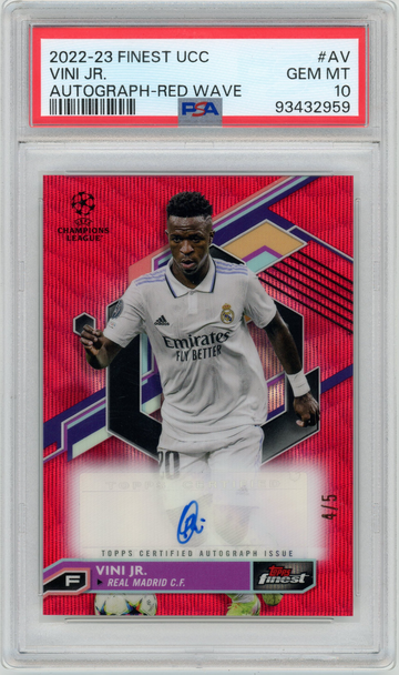 PSA 10 Topps Finest Vinicius Jr Red Wave Refractor Autograph #/5