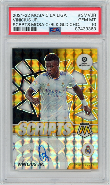 PSA 10 2022 Panini Mosaic La Liga Vinicius Jr. Scripts Black Gold Choice #/8