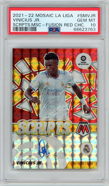 PSA 10 2022 Panini Mosaic La Liga Vinicius Jr. Scripts Red Fusion Choice