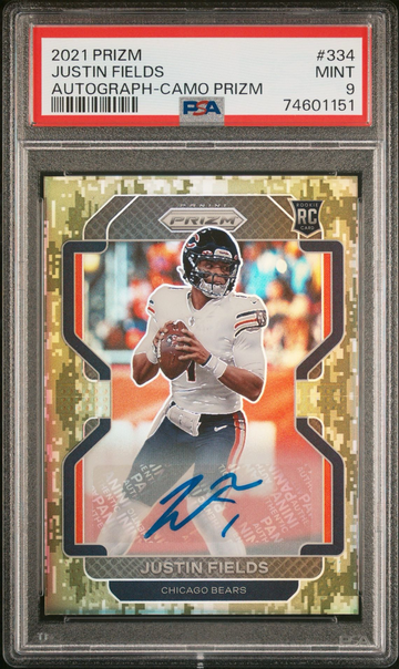 2021 PRIZM | Justin Fields CAMO PRIZM ROOKIE AUTO /25 | PSA 9