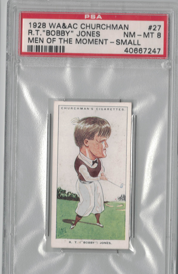1928 WA & AC Churchman #27 R T Bobby Jones Men of the Moment- Small PSA 8