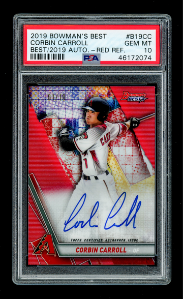 JRSY #'d 2019 Bowman's Best Corbin Carroll Red Refractor RC Auto 1/10 - PSA 10