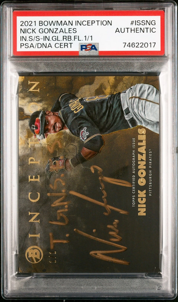 2021 Bowman Inception Silver Signings Nick Gonzales Inception Gold Rainbow 1/1