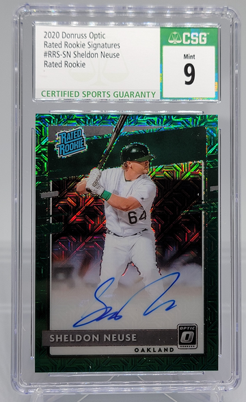 2020 Donruss Optic Rated Rookie Signatures Green #79/99 #RRS-SN Sheldon Neuse Auto CSG 9 Mint