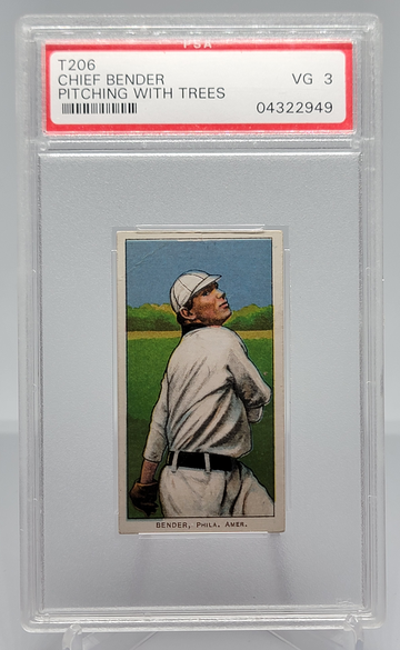 1909-11 T206 Sweet Caporal Chief Bender Pitching with Trees PSA 3 VG