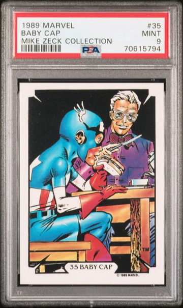 1989 COMIC IMAGES MARVEL MIKE ZECK COLLECTION BABY CAP #35 PSA 9, NONE HIGHER
