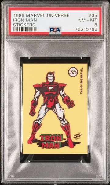 1986 COMIC IMAGES MARVEL UNIVERSE STICKER IRON MAN #35 PSA 8