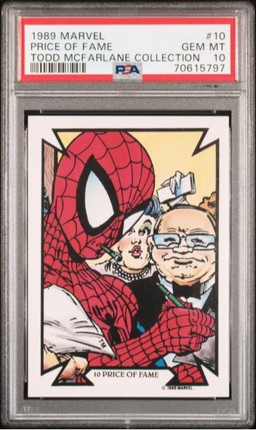 1989 COMIC IMAGES MARVEL TODD MCFARLANE PRICE OF FAME SPIDER-MAN #10, PSA 10