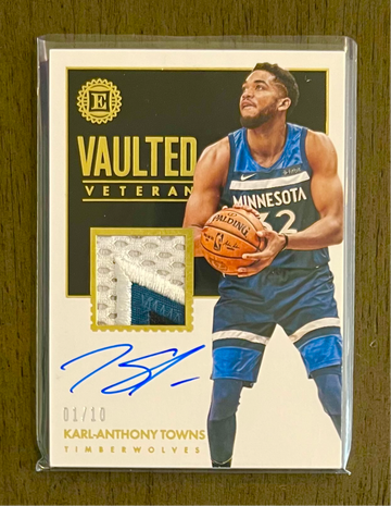 Karl Anthony Towns 2017 Encased game used patch auto 01/10