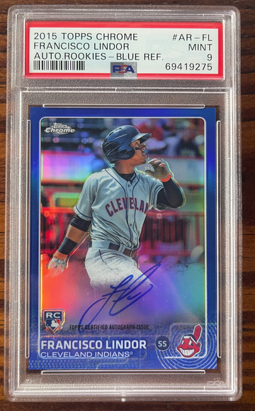 2015 TOPPS CHROME AUTO RC BLUE REFRACTOR FRANCISCO LINDOR 079/150 PSA 9 MINT