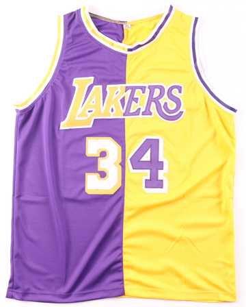 Shaquille O'Neal Signed Lakers Split Gold Purple Jersey Auto Authentic Ink