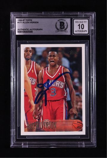 1996-97 Topps #171 Allen Iverson-signed RC Auto 1996-97 BAS 10 Autograph Rookie Card Hall of Fame