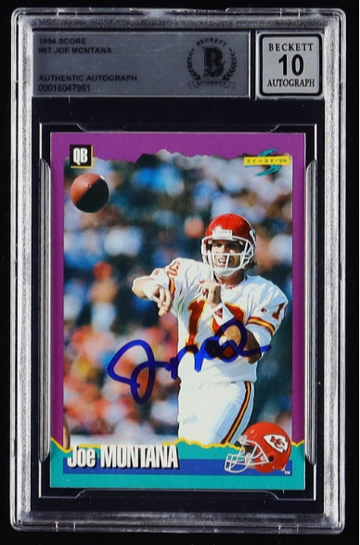 Joe Montana Signed 1994 Score #67 Trading Card–Beckett Authentic Auto 10 HOF QB