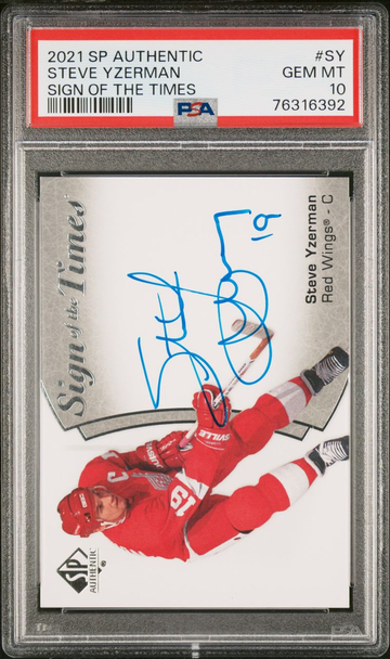 POP 1 💥 PSA 10 STEVE YZERMAN 2021 SP Authentic Sign of the Times AUTO 1:7,695!!