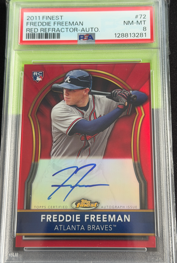 2011 Topps Finest Freddie Freeman Red Refractor - Autograph PSA 8 /25