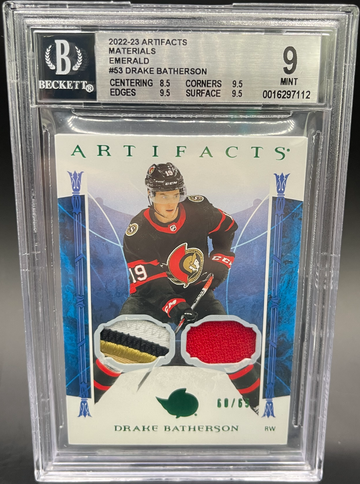 2022-2023 Artifacts Drake Batherson Materials Emerald /65 BGS 9