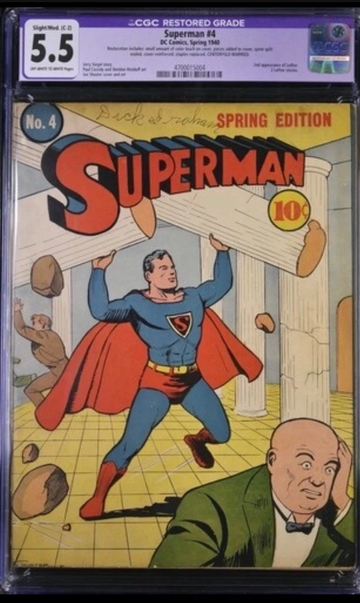 Superman #4 CGC 5.5 (1940) Restored C-2 - 2nd Lex Luthor App