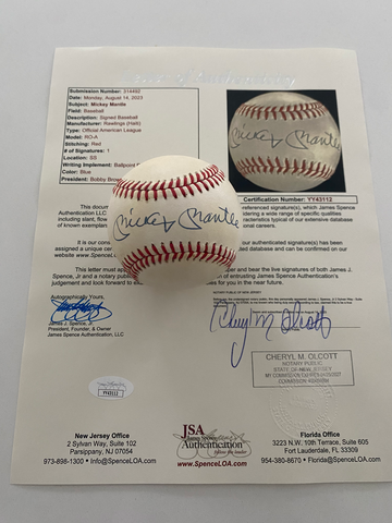 Mickey Mantle signed autographed baseball. JSA certified. 