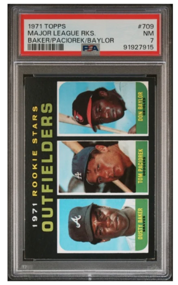 1971 Topps Rookie Stars Outfielders #709 SP HI# PSA 7 Dusty Baker Don Baylor RC