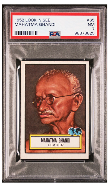 1952 Topps Look 'N See # 65 Mahatma Gandhi India Leader PSA 7 NM New Label