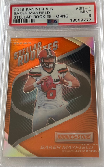 2018 Rookies and Stars Baker Mayfield Stellar rookies Orange PSA 9