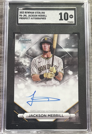 2023 Bowman Sterling Jackson Merrill RC Rookie AUTO Padres SGC 10 GEM MINT ROY?