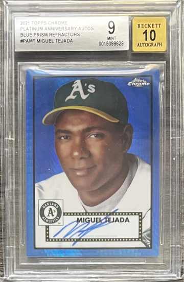 /99  2021 Topps Chrome Platinum Miguel Tejada Auto Blue Prism Refractor BGS Slab