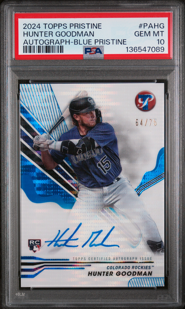  /75 RC Hunter Goodman 2024 Topps Pristine Auto Blue PSA Gem-Mint 10 Slab Rockies