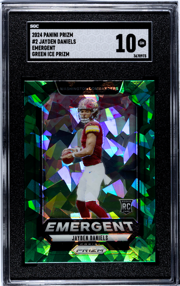 2024 Jayden Daniels RC Prizm #2 Green Cracked Ice Prizm Emergent Rookie SGC 10