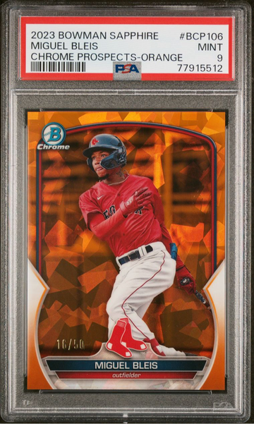 2023 Bowman Sapphire Miguel Bleis Chrome Prospects Orange /50 PSA 9