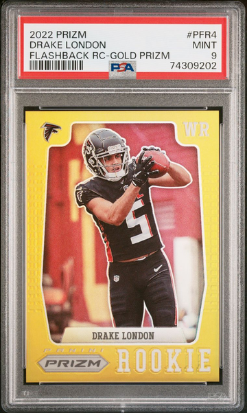 2022 Panini Prizm Drake London #PFR4 Flashback Rookie RC Gold Prizm /10 PSA 9