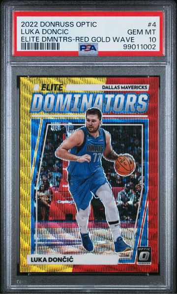 2022 Donruss Optic Luka Doncic #4 Elite Dominators Red Gold Wave /99 PSA 10
