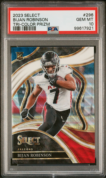 2023 Select Bijan Robinson #296 Club Level Tri-Color Prizm /149 Rookie RC PSA 10