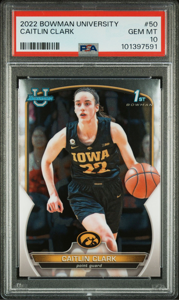 2022-23 1st Bowman University Caitlin Clark #50 Rookie RC PSA 10 | Iowa Hawkeyes