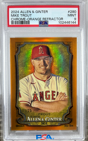 2024 Topps Allen & Ginter Mike Trout #280 Chrome Orange Refractor /25 PSA 9