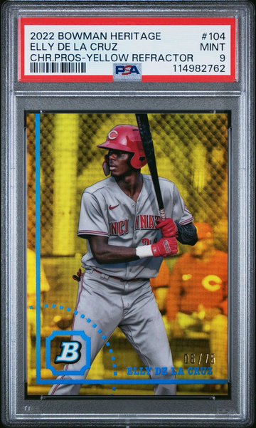 2022 Bowman Heritage Elly De La Cruz #104 Chrome Yellow Refractor /75 PSA 9