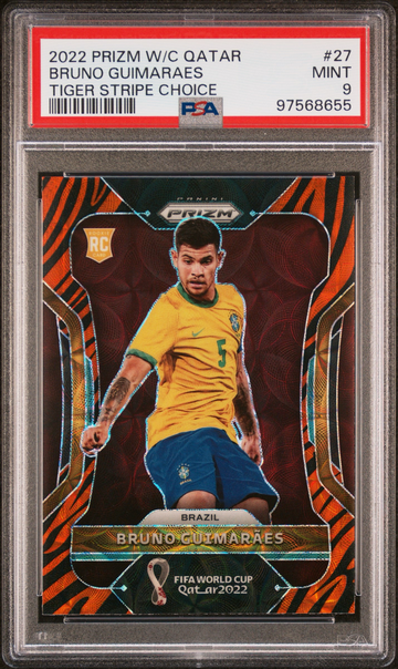 2022 Prizm World Cup Qatar Bruno Guimaraes Tiger Stripe Choice Rookie RC PSA 9