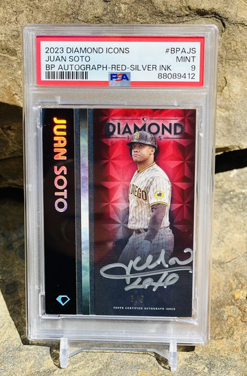 Juan Soto Red /5 Silver Ink Auto 2023 Diamond Icons PSA 9 POP 1