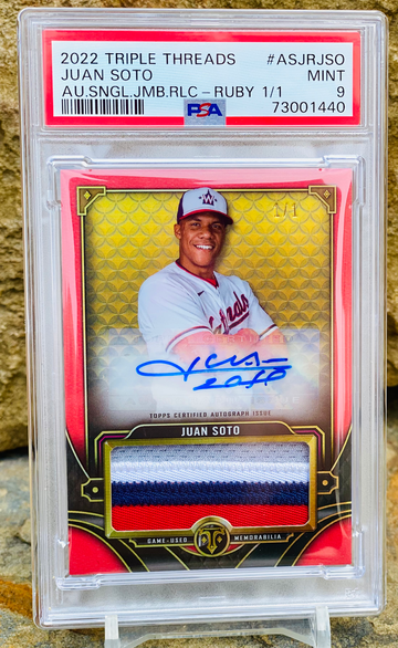 Juan Soto 1/1 Ruby Auto 4 Color Filthy Game Used Relic Path 2022 Triple Threads