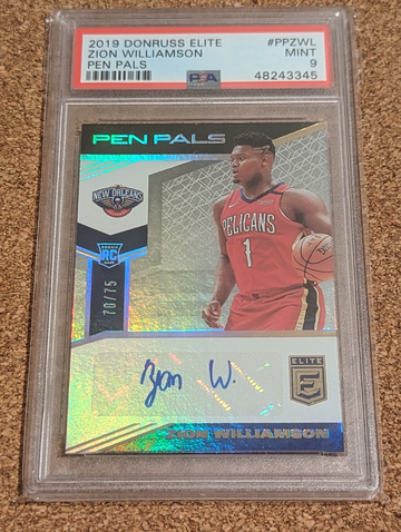 2019-20 Donruss Elite Zion Williamson Pen Pals Rookie Auto /75 PSA 9 Pelicans SP 