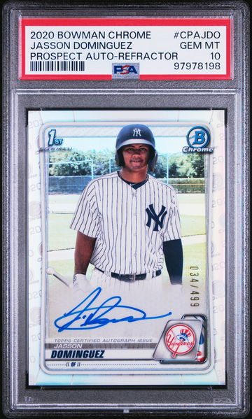 2020 Bowman Chrome Jasson Dominguez Prospect Refractor Auto #/499 PSA 10 Rookie RC Yankees