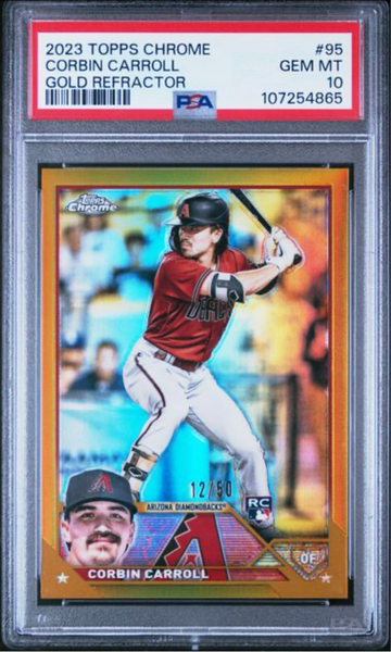 2023 Topps Chrome Corbin Carroll RC Gold Refractor #95 12/50 PSA 10