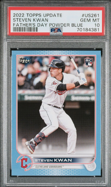 2022 Topps Update Steven Kwan Father’s Day Powder Blue /50 PSA 10